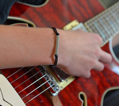 Adjustable Leather and Guitar String Bracelet - Black