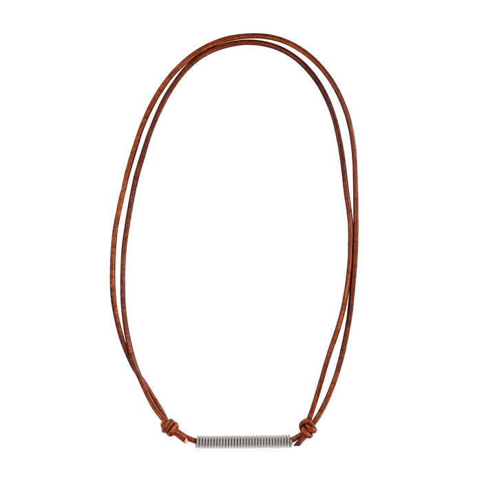 Slipknot Adjustable Leather and Guitar String Necklace - Brown